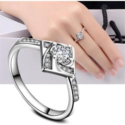 925 Silver colorRings Crystal Compatible With European Fit Original Wedding Brand Ring Jewelry Christmas Gift #166