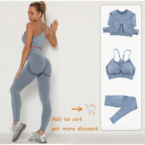 Flowomen Yoga Set For Women Seamless Sports Suit Soild Hip Lift Fitness Set High Waist Workout Clothes Tracksuit Women