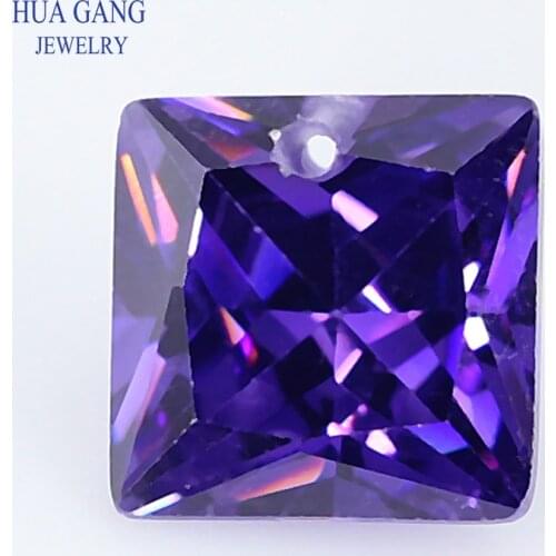 Single Hole AAAAA Square Shape Violet Cubic Zirconia Stone For Jewelry Making 4x4~12x12mm High Quality CZ