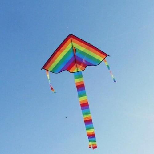 Easy Flying ! Large Colorful Rainbow Kite Long Tail Nylon Outdoor 30m Surf Kids Toys Kid with Kites Outdoor Line for Children