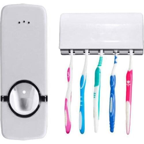 Bathroom Accessories organizer Set Toothbrush Holder Automatic Toothpaste Dispenser Holder Toothbrush Wall Mount Rack Tools Set