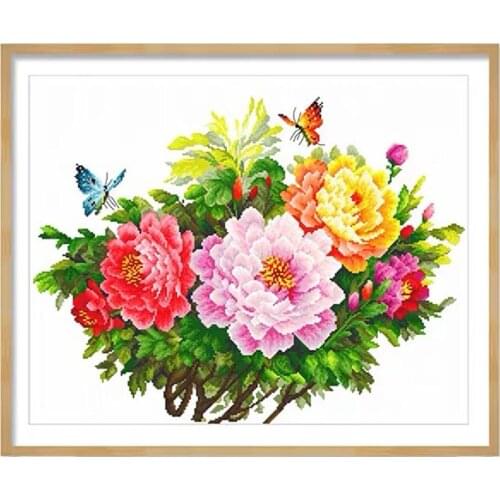 Colourful Peony Flowers Butterflies Stamped Cross Stitch Kit Embroidery needlework set