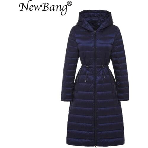NewBang Brand Autumn Winter Long Light Weight Duck Down Jackets For Women With Waist Belt Coats 5 Colors Outwear Sashes