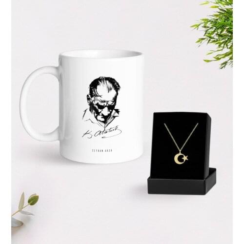 Personalized Ataturk Themed Mug And Moon Star Necklace Gift Seti-28