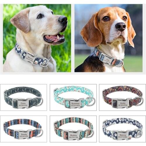 Customized Printed Pet Collar Nylon Dog Collar Personalized Free Engraved Puppy ID Name Collar for Small Medium Large Dogs Pug