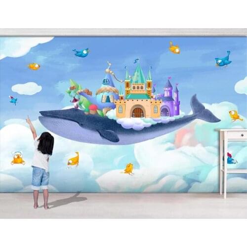 Milofi custom 3D wallpaper mural watercolor castle whale flying bird childrens room background wall living room bedroom decorat