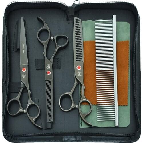 7" Professional Pet Scissors Japan 440C Dog Cutting Thinning Shears Animal Curved Grooming Clipper Dog Trimmers Supplies B0028A