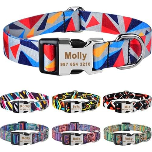 Adjustable Colorfast Nylon Custom Engraved Dog Collar Regulable Nylon Engraved Dog Collar Small Large Unisex Cat Pet Dog Collar
