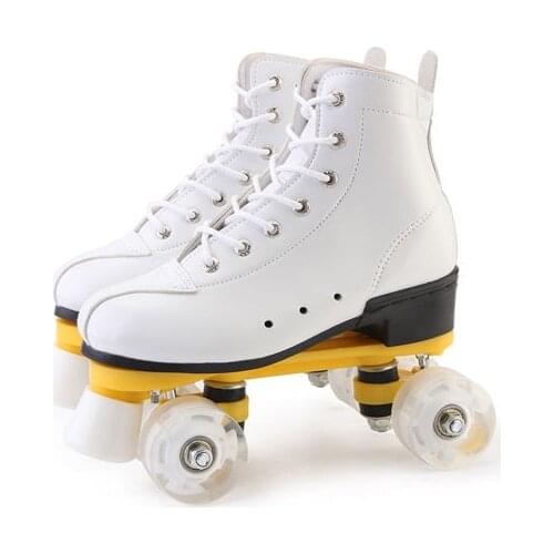 SSHQO Black White Artificial Leather Roller Shoes With PU Wheel Brake Lace-Up Ourdoor Patines Skate Shoes For Man Woman
