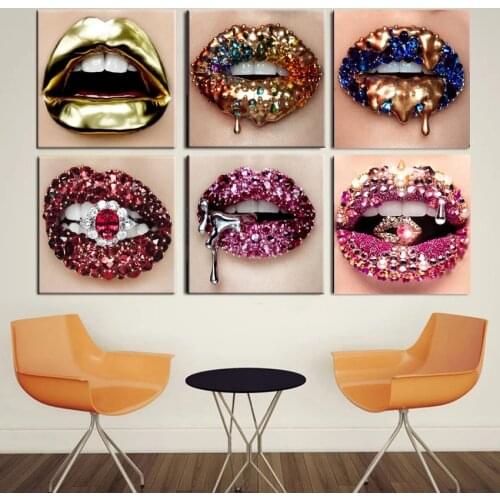 Gorgeous Sexy Lips Canvas Posters Diamonds Shine Women Painting Nordic Modern Art Posters and Prints Picture Room Decor