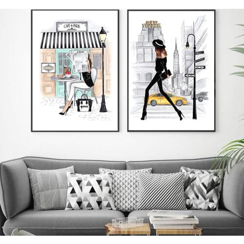 Self-adhesive Wall Sticker Famous Paris City Wall Art Fashion Girl Reading Print Simple Style Painting Home Decor Wall Painting