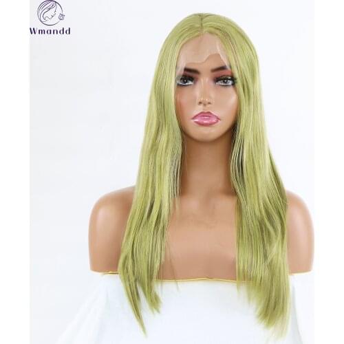 Wmandd 18-32 Inches Straight Green Mix Colors Synthetic Wigs For Women Middle Part Cosplay Party Wigs High Temperture Fiber