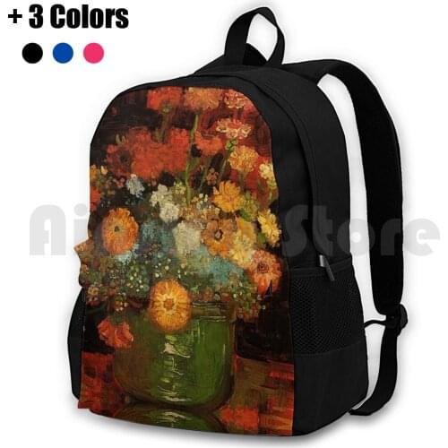Vase With Zinnias By Van Gogh. Vintage Floral Oil Painting Fine Art. Outdoor Hiking Backpack Waterproof Camping Travel Vase