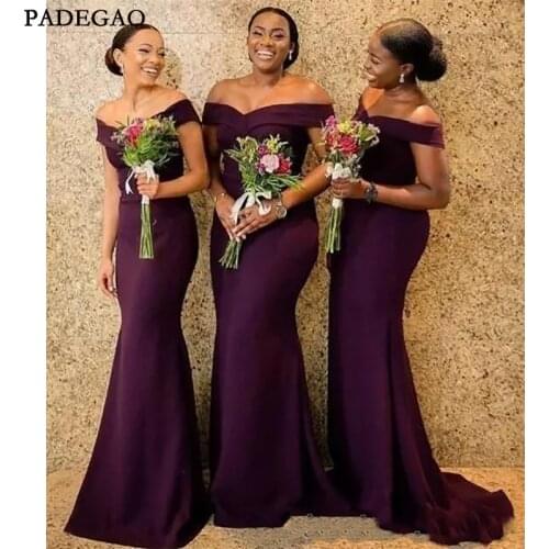 Grape Satin Mermaid Bridesmaid Dresses Saudi African Off The Shoulder African Maid Of Honer Dress Back Zipper Wedding Guest Gown