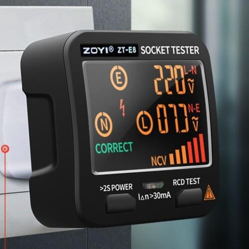 ZT-E8 Digital Smart Socket Tester Voltage Test Socket Detector US/UK/EU/AU Plug Ground Zero Line Phase Check Rcd NCV test