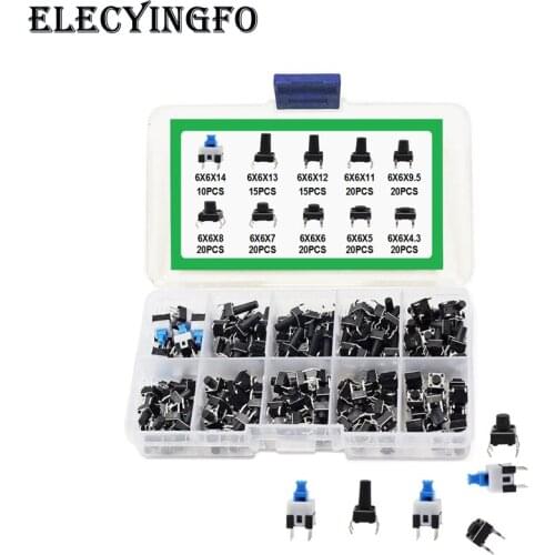 10 values 180pcs 6*6*4.3-6*6*14 Button touch micro switch DIP four-foot switch set kit box