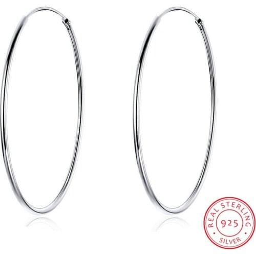 2019 Big Hoop Earrings for Women Sterling Silver 925 Jewelry Female Fashion Woman Earrings 50mm Fine Jewelry SCE598