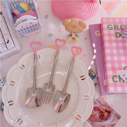 2020 Cute Pink coffee spoon ice cream dessert spoon retro cute round head spoon kitchen gadget decoration kitchen bar utensils