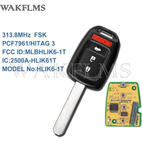 4btn remote Key fob 313.8MHZ For Honda Accord Sport Accord LX Civic 2013-2015 with PFC7961 HITAG 3 Chip MLBHLIK6-1T