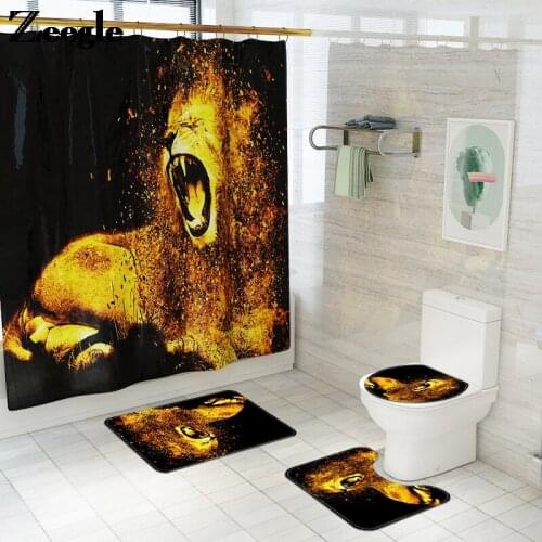 Lion Printing Toilet Seat Cover Microfiber Bathroom Carpet Rug Set Absorbent Bathroom Floor Mat Non-slip U-Shaped Toilet Rug Set