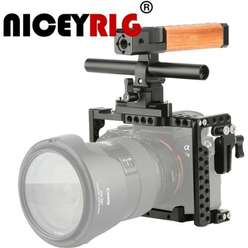 NICEYRIG For Sony A9 A7MIII A7RIII A7RII A7SII A7II A7S Camera Cage Stabilization With Wooden Nato Top Handle For Sony Camera
