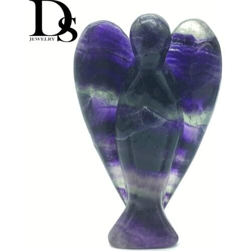 DS70mm Natural Colorful Fluorite Angel Figurines Healing Crystal Angel Carved Statue Lucky Engel Christmas Home Decoration Gift
