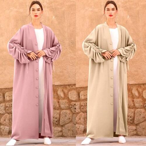 Dubai Middle East Muslim Women Long Dress Solid Color Abaya Open Kimono Turkish Arab Cardigan Middle East Islamic Clothing Robe