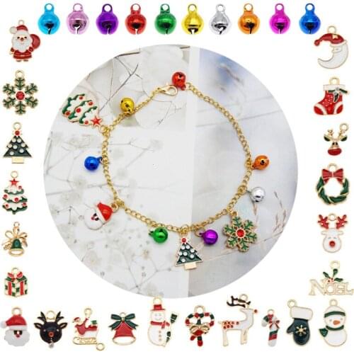 GraceAngie 20pcs enamel christmas charm With Xams Bells for jewelry making fashion Anklet Keychain bracelet Gift DIY Tree Bells