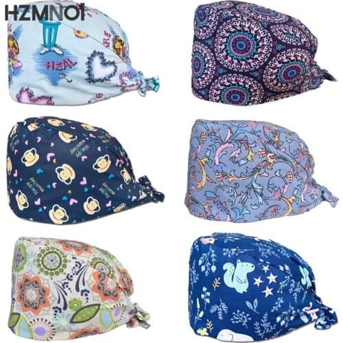 Cartoon Printing High Quality Surgical Caps Woman Dentist Working Cap Beauty Salon Scrubs Cap Nurse Hat Pet Shop Scrub Hat