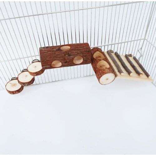 Hamster Toy Wooden Ladder Chew Bridge Hollow Tree Trunk Tunnel Tube Toys Small Animal Feeding Bowl Basin Stand Sugar Glider toy