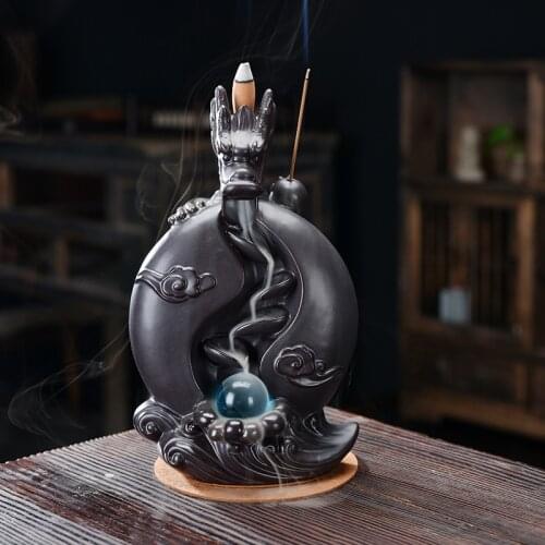 Ceramic Dragon Backflow Incense Burner Creative Smoke Waterfall Incense Holder With Crystal Ball Home Decorative Crafts Stove