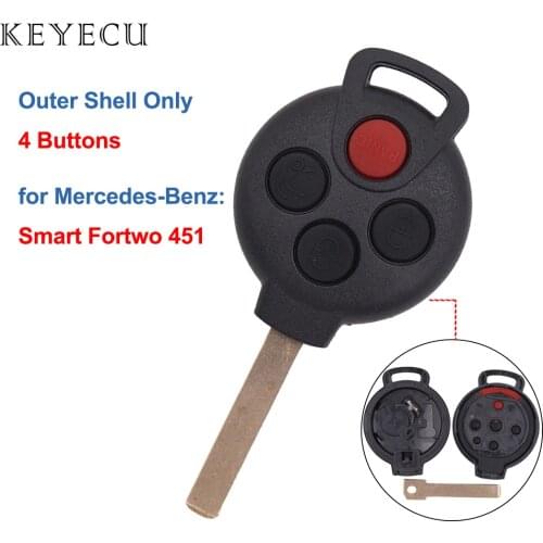 Keyecu 4 Buttons Remote Car Key Shell Case Cover for Benz Smart Fortwo 451 2007 2008 2009 2010 2011 2012 2013