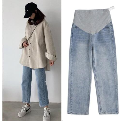 Maternity Jeans Pregnant women denim belly lift loose radish pants denim light-colored wash water belly lift straight-leg pants