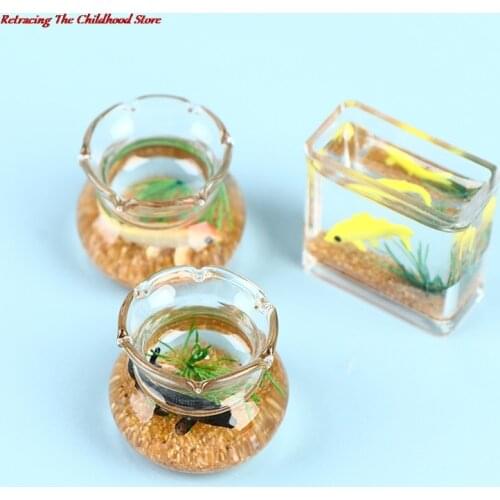 Dollhouse Miniature Glass Fish Tank Bowl Aquarium Doll House Home Ornament Toy For Dollhouse Decals New