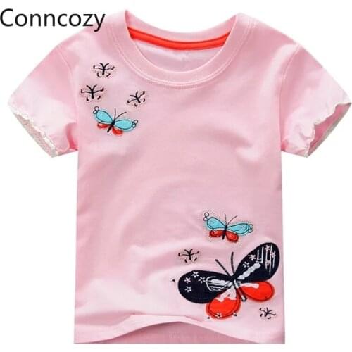 Boutique Kids Clothing Graphic T Shirts Girls Cotton Shirts Sweet Cartoon Butterfly Tee Summer Short Sleeve Girl T Shirt 2021