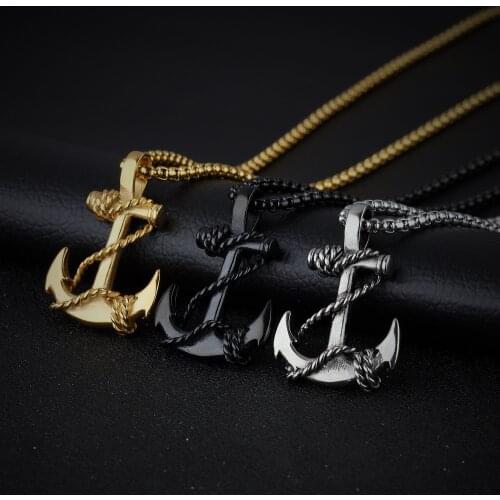 Fashion Cross European American Accessories Stainless Steel Golden Man Necklace Anchor Shaped Pendant Gifts Jewelry 2021 Trend