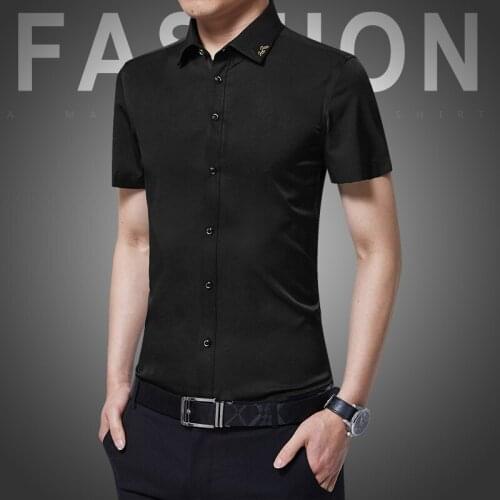 2019 New Mens Shirt Brand Luxury Men Casual Short Sleeves Dress Shirt Turn-down Collar Cardigan Shirt Men Clothes