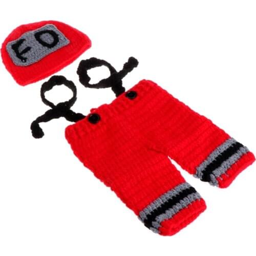 Newborn Baby Girls Boys Crochet Knit Hat Firemen Photo Photography Prop Outfits 69HE