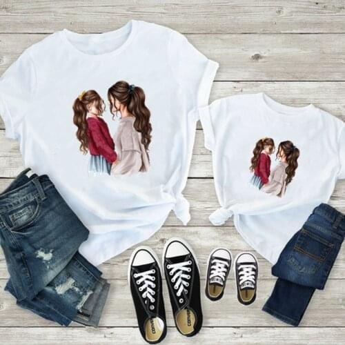 New Mommy and Me Clothes Short Sleeve Mother Daughter Print Matching Tshirt Women Couple Clothes Family Look