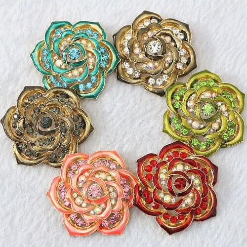 New charms vintage flower brooch rainbow color rhinestone crystal gold-color trendy romantic pins jewelry B1237