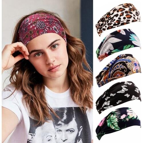 New Fashion Women Print Boho Head Scarf Quick Dry Sport Sweat-absorbent Turban Stretchy Cotton Headband Yoga Workout Hair Band
