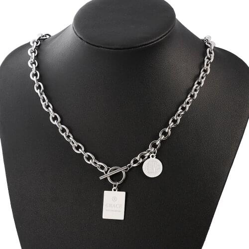 Love me tender Square Round Tags Necklace Streetwear Harajuku Stainless Steel Hip-hop Choker Charm Necklaces Women Girl