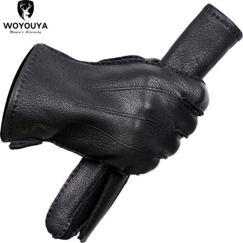 Genuine Winter hand-stitched Mens Gloves deerskin leather gloves men warm soft Winter gloves for men 70% wool lining-8012S
