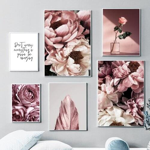 Scandinavian Fashion Poster Rose Flower Feather Nordic Wall Art Canvas Print Painting Modern Home Decor Living Room Mural TB181
