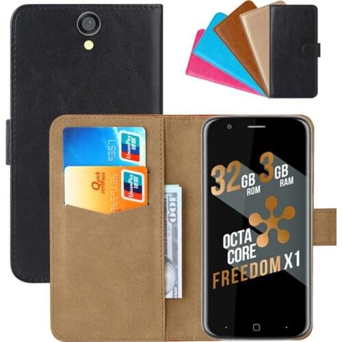 Luxury Wallet Case For Just5 Freedom X1 PU Leather Retro Flip Cover Magnetic Fashion Cases Strap