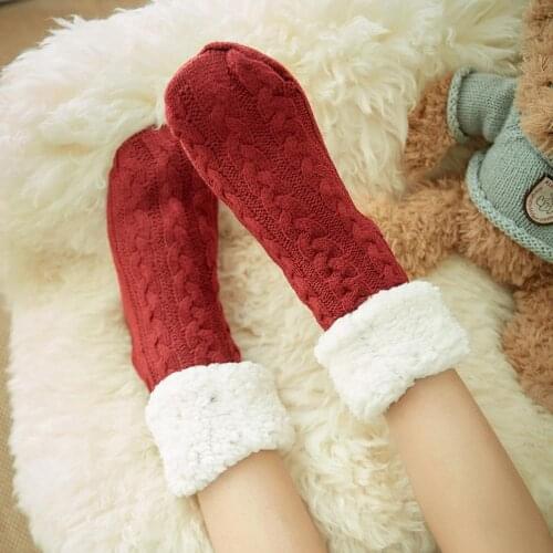 Christmas Socks Women Thicken Warm Winter Christmas Print Cotton Socks Anti-slip For Home Floor Skarpetki Damskie Dropship c