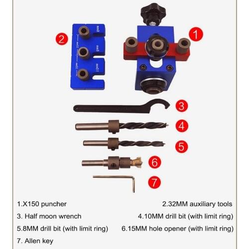 Die Steel Aluminum Alloy X150 Three-in-one Puncher Round Wood Vertebra Drilling Three-in-one Positioning Woodworking Openi