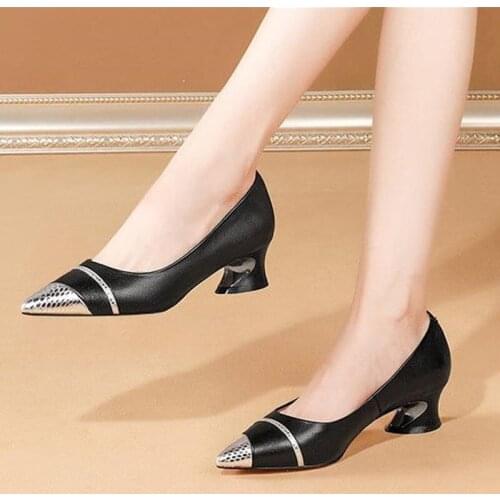 Spring Autumn Sexy Prom Wedding Shoes Female Pointed Toe Single Shoes Female 4cm Soft Leather High Heels Ladies Dress Shoes