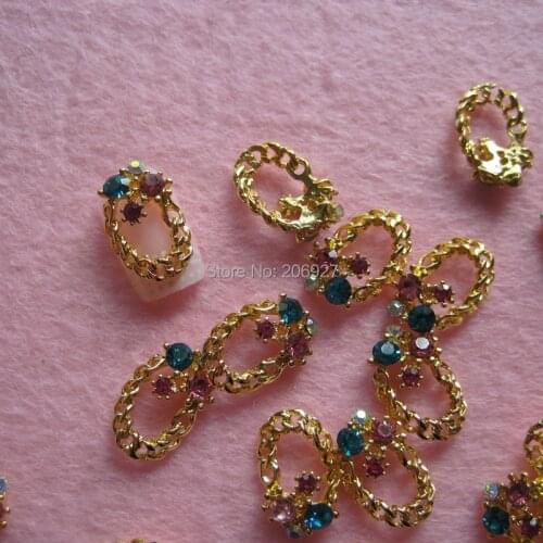 MD-624 10pcs Fancy Rhinestone Gold Deco Metal Charms Metal Deco Charms Nail Art