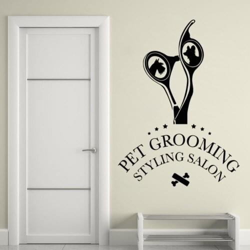 Vinyl Wall Decal Pet Grooming Styling Salon Wall Sticker Pet Shop Wall Mural Groomer Scissors Wall Window Vinyl Stickers AY1329